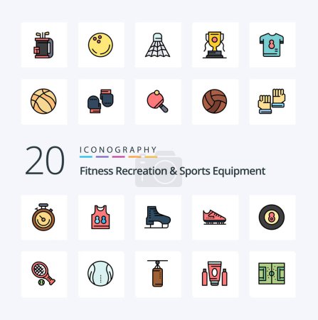 Ilustración de 20 Fitness Recreación y Deportes Equipo Línea llena icono de color Pack como bola juego de patinaje de béisbol de arranque - Imagen libre de derechos
