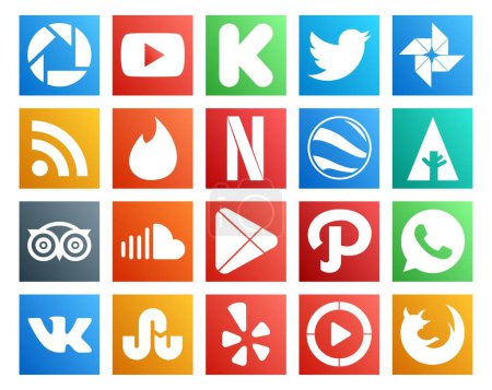 Illustration for 20 Social Media Icon Pack Including google play. sound. tinder. soundcloud. tripadvisor - Royalty Free Image
