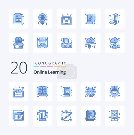 Illustration for 20 OnBlue Color Learning Blue Color icon Pack like info click online learning study education - Royalty Free Image