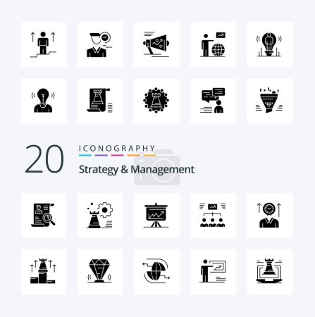 Ilustración de 20 Estrategia y gestión Icono de glifo sólido Paquete como el equipo de proyecto de configuración de análisis de presentación - Imagen libre de derechos