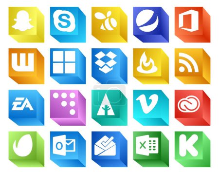 Ilustración de 20 Paquete de iconos de redes sociales Incluyendo video. En primer lugar. dropbox. coderwall. ea - Imagen libre de derechos