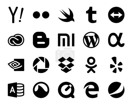 Ilustración de 20 Paquete de iconos de redes sociales que incluye odnoklassniki. picasa. adobe. nvidia. cms - Imagen libre de derechos