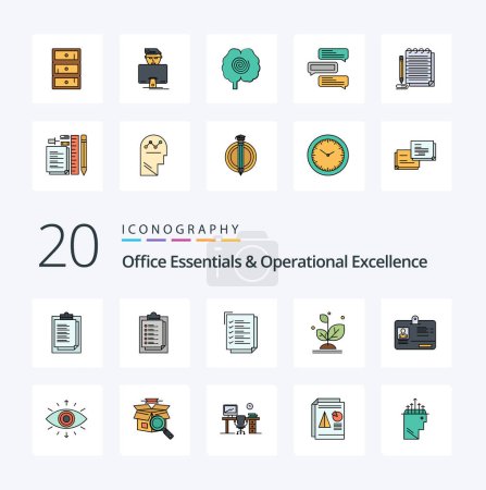Illustration for 20 Office Essentials And Operational Exellence Line Filled Color icon Pack like symbol id plant identity pass - Royalty Free Image