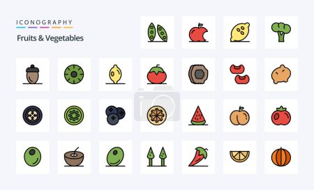 Téléchargez les illustrations : 25 Fruits Légumes Ligne rempli Style icône pack - en licence libre de droit
