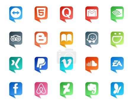 Ilustración de 20 Social Media Speech Bubble Style Logo como video. paypal. tripadvisor. xing. waze - Imagen libre de derechos