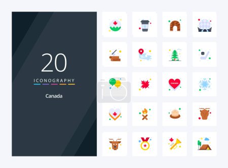 Téléchargez les illustrations : 20 Canada Icône couleur plate pour la présentation - en licence libre de droit