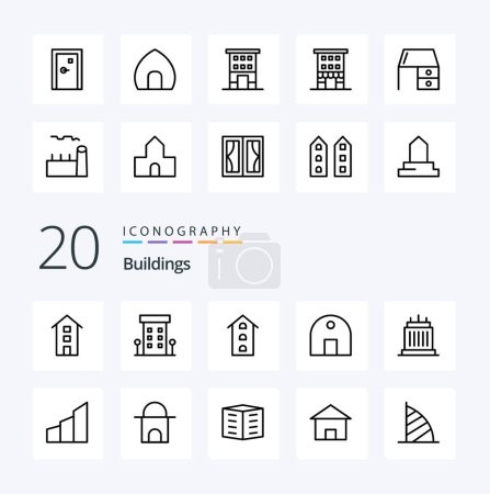 Illustration for 20 Buildings Line icon Pack like retail buildings historical building shops house - Royalty Free Image
