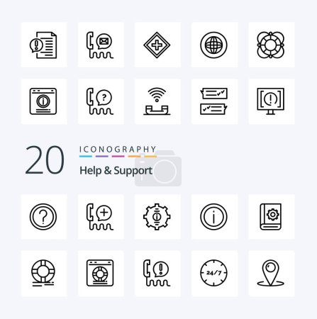 Illustration for 20 Help And Support Line icon Pack like email communication interface file document - Royalty Free Image