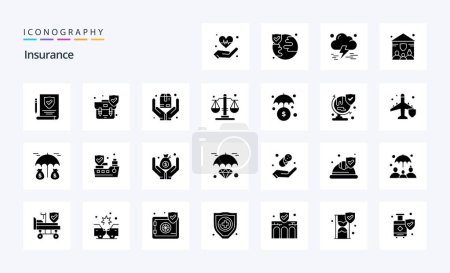 Téléchargez les illustrations : 25 pack d'icônes Assurance Glyphe Solide - en licence libre de droit