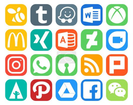 Ilustración de 20 Paquete de iconos de redes sociales, incluida la unidad de Google. En primer lugar. deviantart. plurk. código abierto - Imagen libre de derechos