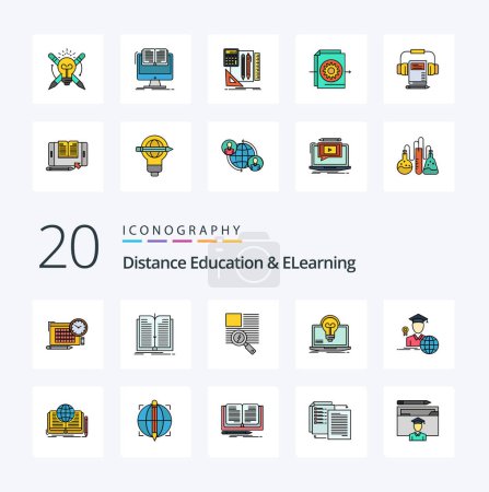 Ilustración de 20 Educación a distancia y línea de aprendizaje llenado icono de color Pack como la línea de pantalla de graduación bombilla portátil - Imagen libre de derechos