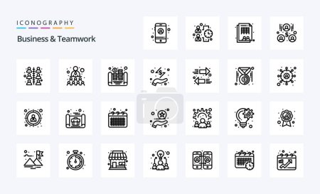 Ilustración de Paquete de iconos de 25 líneas de trabajo en equipo y negocios - Imagen libre de derechos