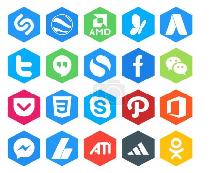 Illustration for 20 Social Media Icon Pack Including office. chat. simple. skype. pocket - Royalty Free Image