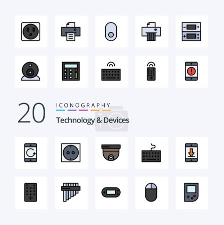 Illustration for 20 Devices Line Filled Color icon Pack like download device roof cellphone keyboard - Royalty Free Image