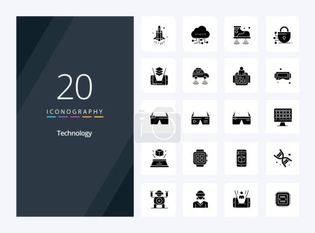 Téléchargez les illustrations : 20 Technologie Glyphe solide icône pour la présentation - en licence libre de droit