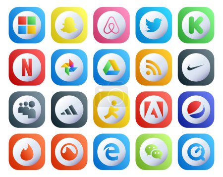 Téléchargez les illustrations : 20 Pack d'icônes pour médias sociaux incluant grooveshark. pepsi. google drive. adobe. adidas - en licence libre de droit