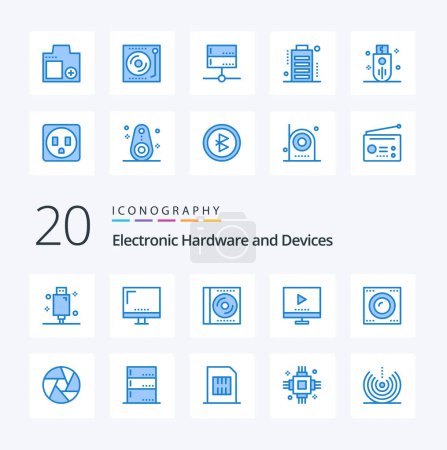 Téléchargez les illustrations : 20 Appareils Icône de couleur bleue Pack comme des dispositifs technologiques imac disque compact - en licence libre de droit