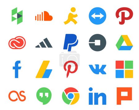 Ilustración de 20 Paquete de iconos de redes sociales Incluyendo adsense. google drive. cc. Conductor. uber - Imagen libre de derechos