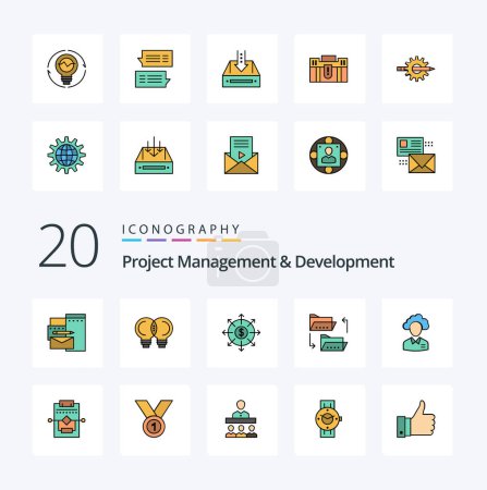 Ilustración de 20 Project Management And Development Line Filled Color icon Pack like outsource file sharing budget file folder - Imagen libre de derechos
