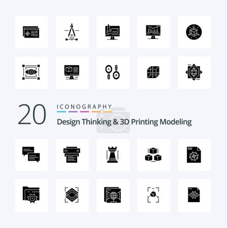 Illustration for 20 Design Thinking And D Printing Modeling Solid Glyph icon Pack like drawing object entertainment target setting - Royalty Free Image