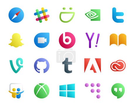 Illustration for 20 Social Media Icon Pack Including adobe. github. snapchat. vine. search - Royalty Free Image