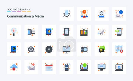 Illustration for 25 Communication And Media Flat color icon pack - Royalty Free Image