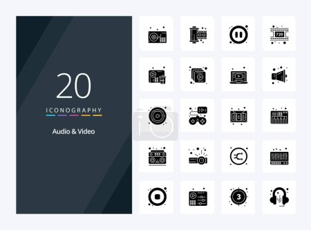 Illustration for 20 Audio And Video Solid Glyph icon for presentation - Royalty Free Image