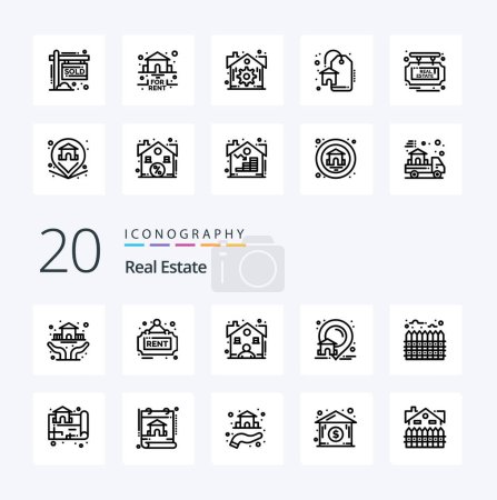 Illustration for 20 Real Estate Line icon Pack like heating real broker location estate - Royalty Free Image