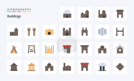 Illustration for 25 Buildings Flat color icon pack - Royalty Free Image