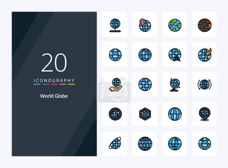 Illustration for 20 Globe line Filled icon for presentation - Royalty Free Image