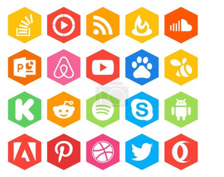 Ilustración de 20 Paquete de iconos de redes sociales incluyendo kickstarter. baidu. soundcloud. Vídeo. aire bnb - Imagen libre de derechos