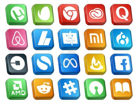 Ilustración de 20 Paquete de iconos de redes sociales Incluyendo simple. coche. aire bnb. uber. xiaomi - Imagen libre de derechos