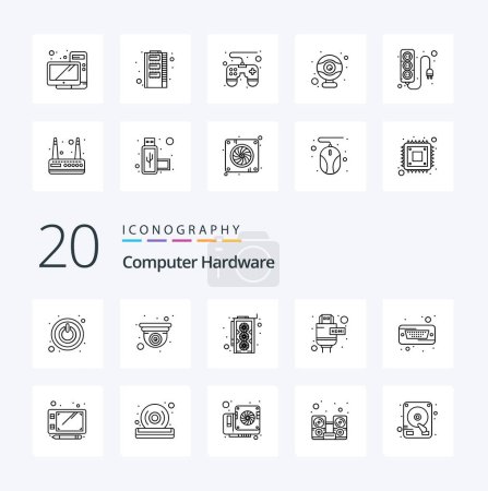 Téléchargez les illustrations : 20 Computer Hardware Line icon Pack comme stylo disque dur carte graphique dur hdmi - en licence libre de droit