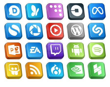 Illustration for 20 Social Media Icon Pack Including ea. powerpoint. simple. shazam. wordpress - Royalty Free Image