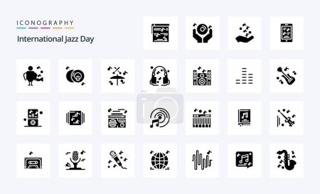 Illustration for 25 International Jazz Day Solid Glyph icon pack - Royalty Free Image