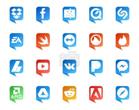 Ilustración de 20 Social Media Speech Bubble Style Logo como pandora. Vídeo. Rápido. youtube. adsense - Imagen libre de derechos