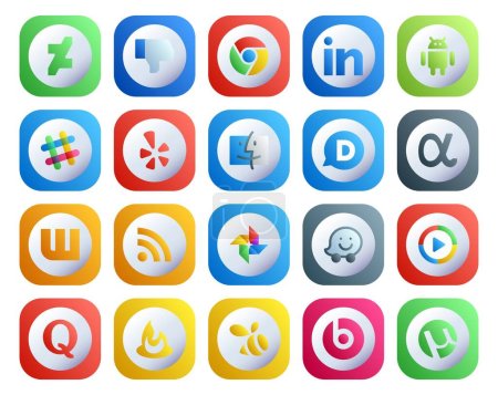 Ilustración de 20 Paquete de iconos de redes sociales incluyendo quora. windows media player. Buscador. waze. rss - Imagen libre de derechos