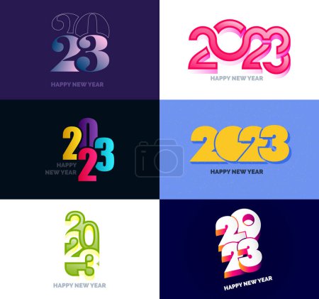 Téléchargez les illustrations : Grand ensemble de 2023 Happy New Year logo conception de texte. Modèle de conception de numéro 2023 - en licence libre de droit