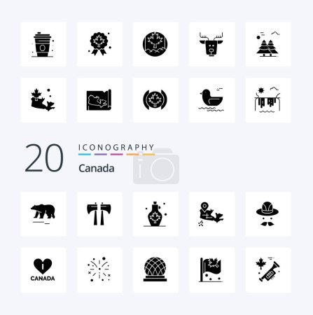 Illustration for 20 Canada Solid Glyph icon Pack. like canada. cap. kettle. location. canada - Royalty Free Image