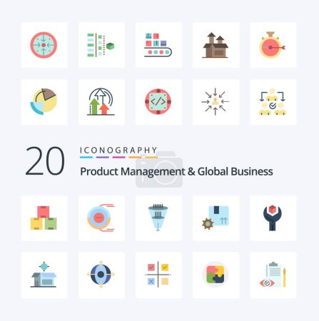 Illustration for 20 Product Managment And Global Business Flat Color icon Pack like premium quality branding resource filtration - Royalty Free Image