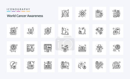 Téléchargez les illustrations : Pack d'icônes 25 World Cancer Awareness Line - en licence libre de droit