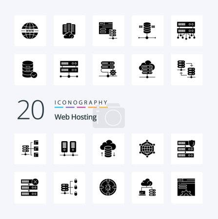 Téléchargez les illustrations : 20 Web Hosting Solid Glyph icon Pack comme serveur de données web analytics réseau d'hébergement - en licence libre de droit