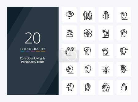 Illustration for 20 Concious Living And Personality Traits Outline icon for presentation - Royalty Free Image