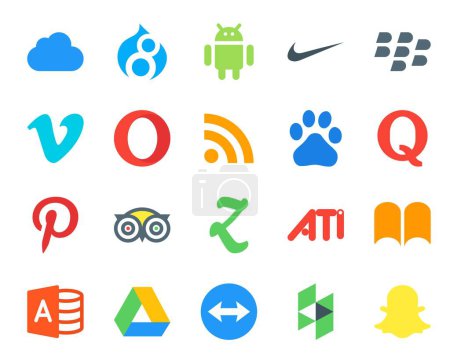 Ilustración de 20 Paquete de iconos de redes sociales incluyendo ibooks. zootool. rss. Viajar. Pinterest. - Imagen libre de derechos