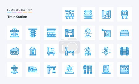Illustration for 25 Train Station Blue icon pack - Royalty Free Image