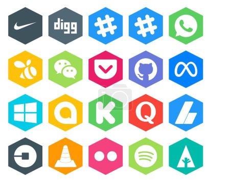 Ilustración de 20 Paquete de iconos de redes sociales Incluyendo adsense. quora. bolsillo. kickstarter. ventanas - Imagen libre de derechos