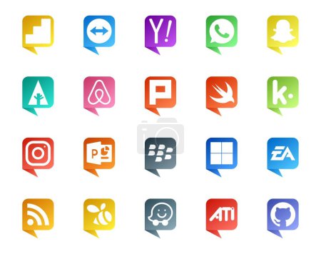 Téléchargez les illustrations : 20 Social Media Discours Bubble Style Logo comme le sport. arts électroniques. plurk. Délicieux. powerpoint - en licence libre de droit