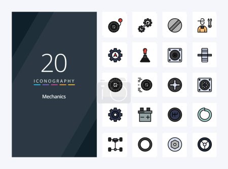 Illustration for 20 Mechanics line Filled icon for presentation - Royalty Free Image
