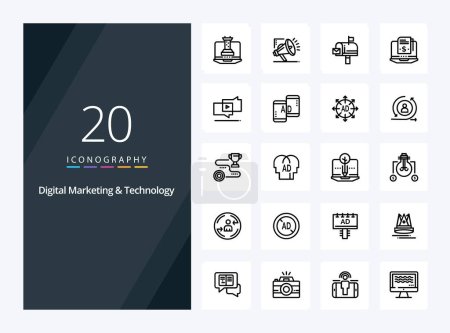 Ilustración de 20 Icono de Esquema de Marketing y Tecnología Digital para presentación - Imagen libre de derechos