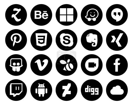 Téléchargez les illustrations : 20 Pack d'icônes pour médias sociaux, y compris les secousses. google duo. discuter. essaim. viméo - en licence libre de droit